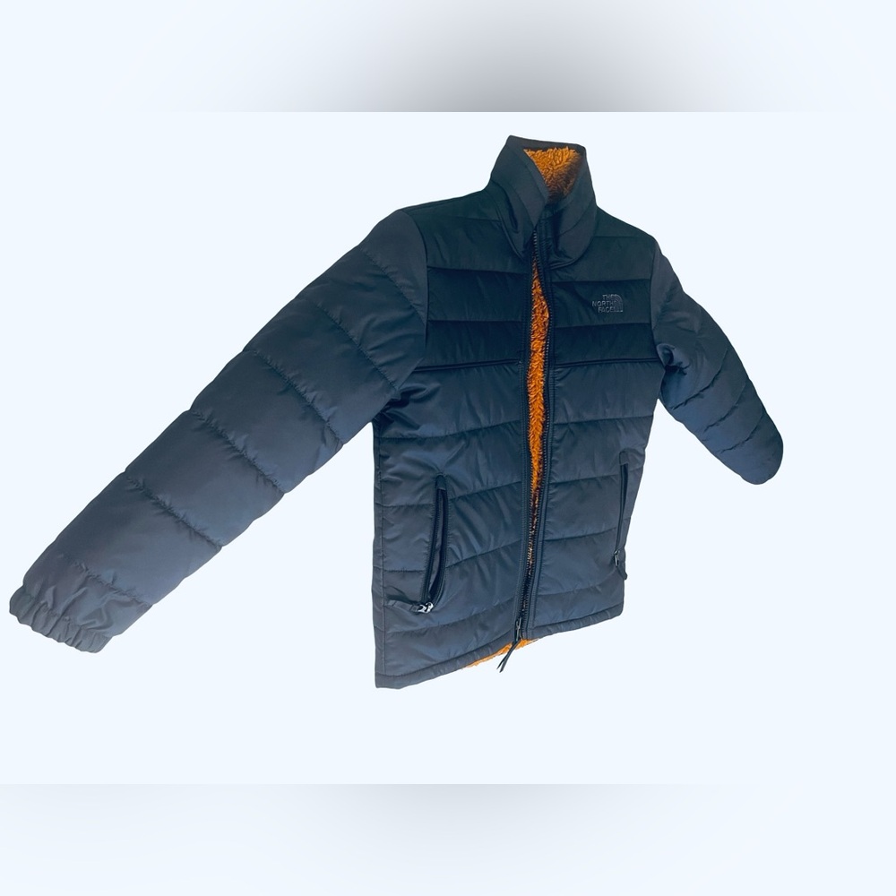 The North Face Reversible Puffer Sherpa Jacket 2 in 1 Blue Youth Boys Sz 7/8 S